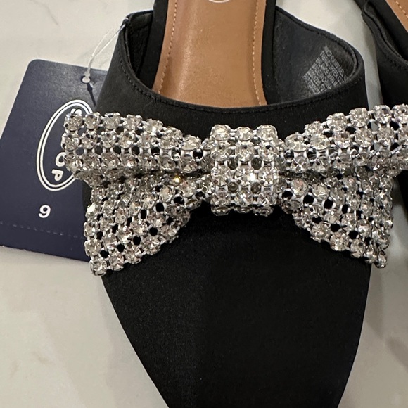 Scoop Black Mules with Rhinestone Bow - Picture 2 of 4